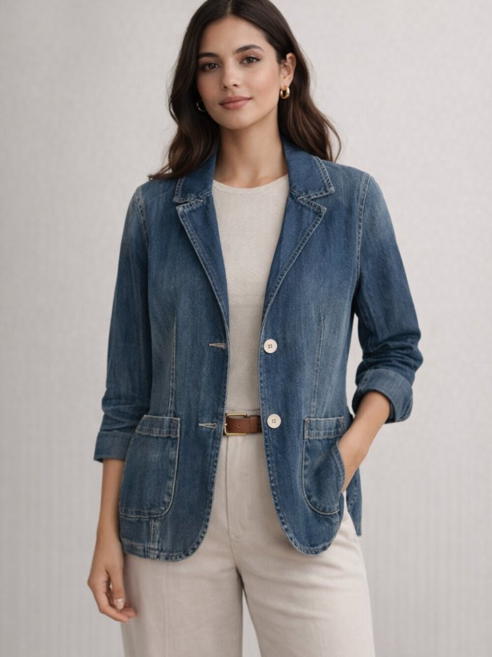 Inked & Faded Denim Jean Jacket Blazer – 2 Button Front, Size Small